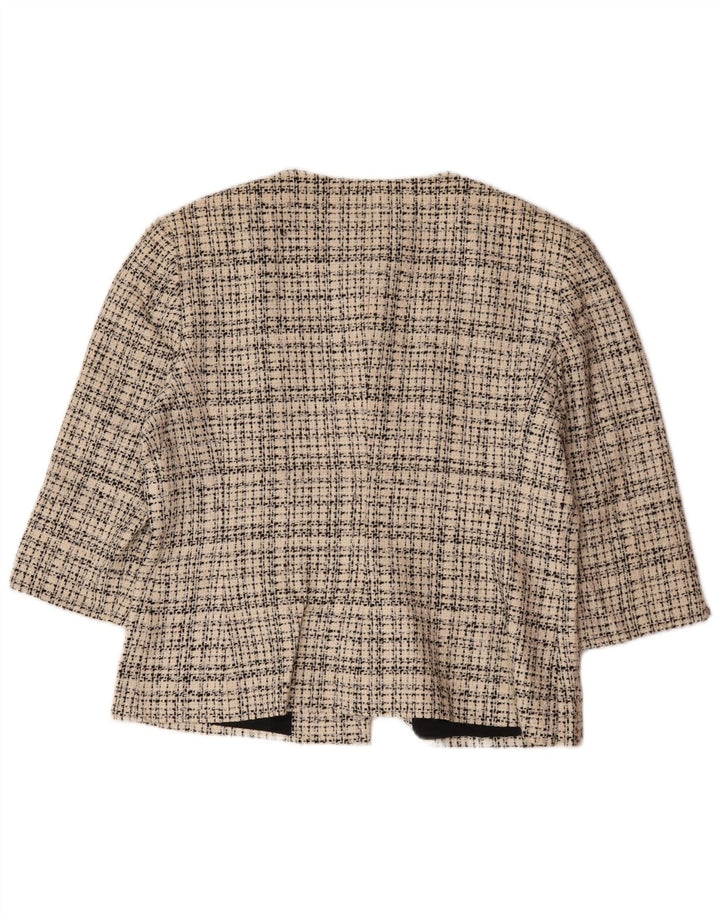 Jaeger Veste blazer à 4 boutons à manches 3/4 pour femme UK 16 Grand carreaux beiges