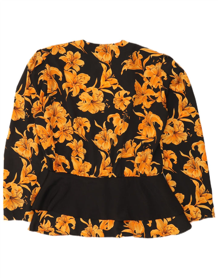 vintage Femme Cardigan Top IT 48 XL Noir Floral Polyester