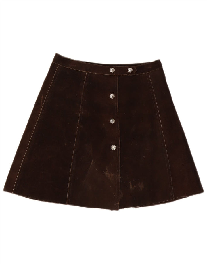 vintage Femmes Daim Mini Jupe W26 Petit Brun