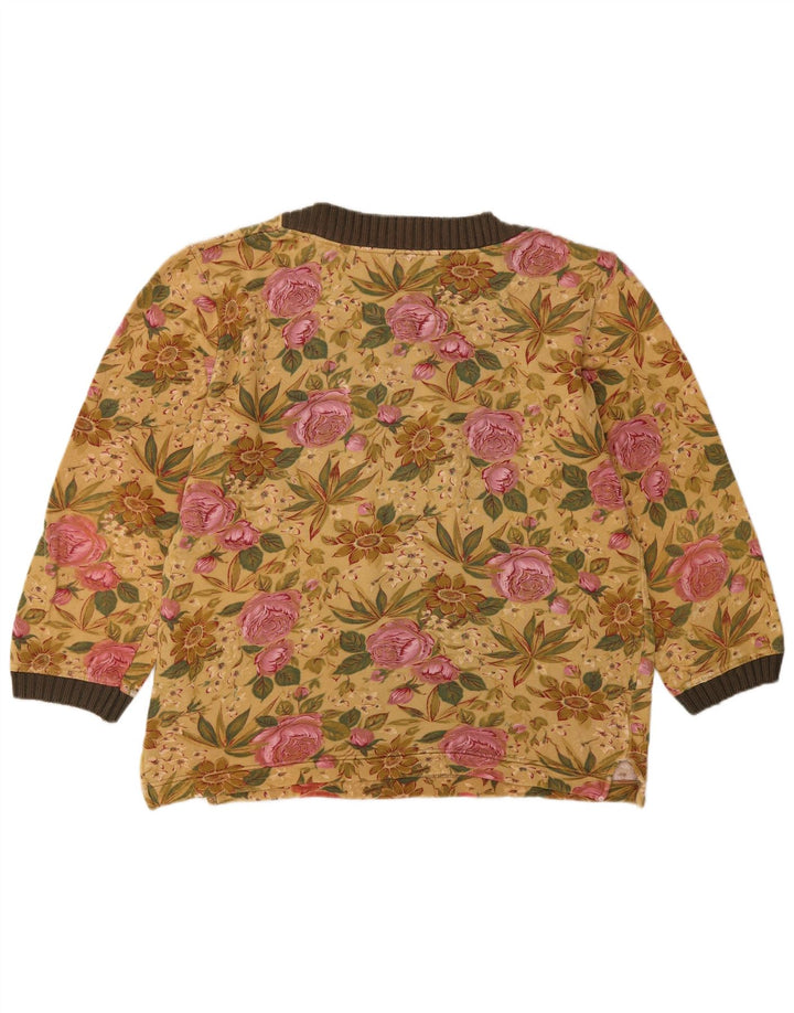vintage Femme Sweatshirt Jumper IT 44 Coton Floral Jaune Moyen