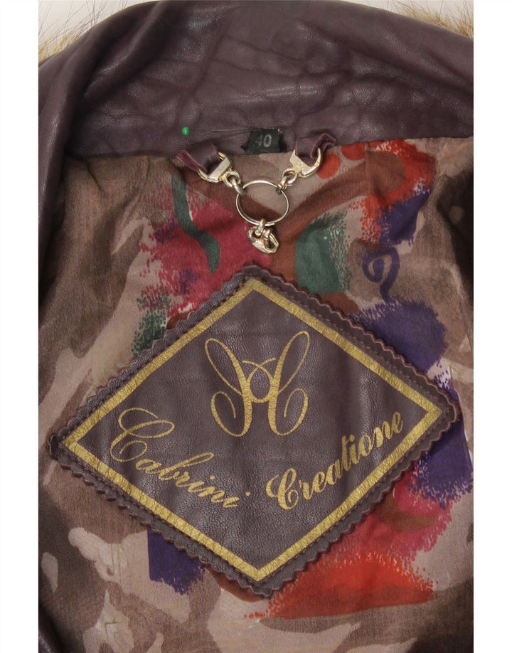 Cabrini Veste en cuir surdimensionnée à capuche pour femme EU 40 Cuir violet moyen