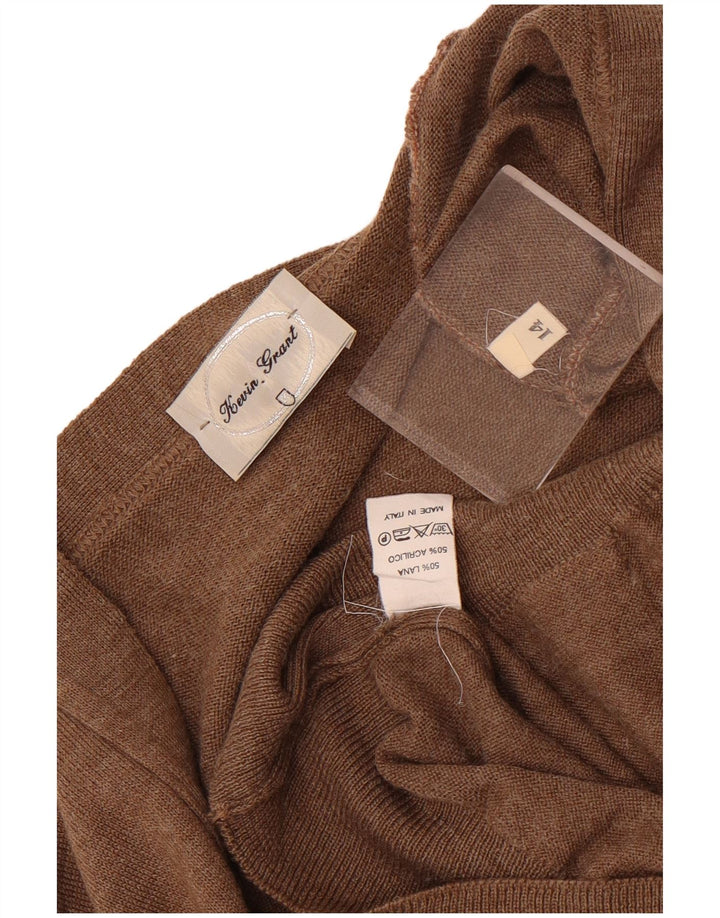 vintage Femme Cardigan Pull UK 14 Grande Laine Brune