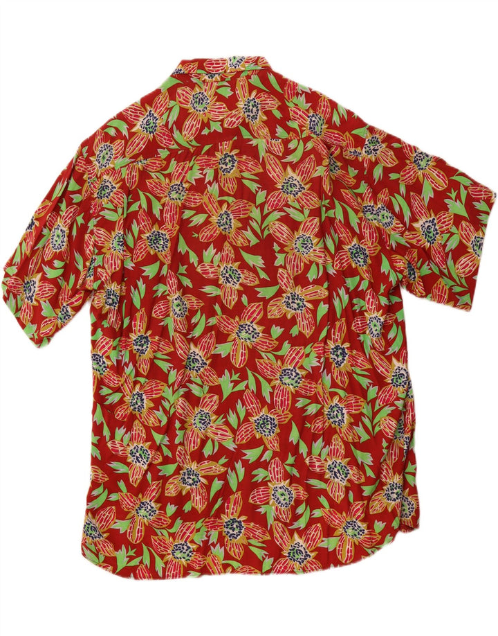STEFANEL Chemise à Manches Courtes Homme Rouge Moyen Rayonne Florale Hawaïenne