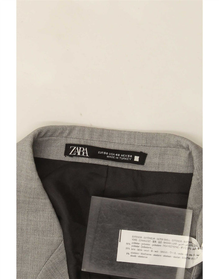 Zara Veste Blazer 2 Boutons Homme EU 50 Gris Moyen Polyester