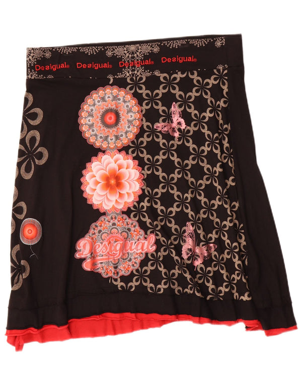Desigual Womens A-Line Skirt XL W34 Black Floral Cotton