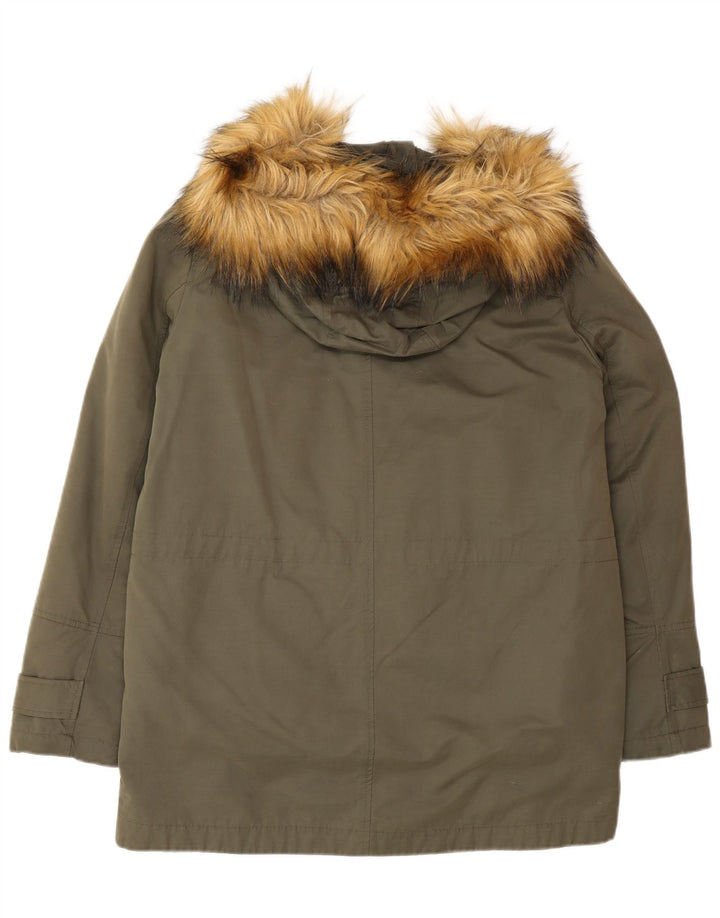 Zara Veste Parka surdimensionnée à capuche pour femme UK 10 Petit Kaki Polyester