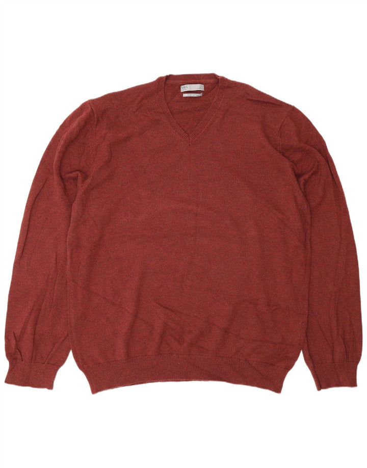 Marks & Spencer Pull col en V pour homme 2XL Marron Coton