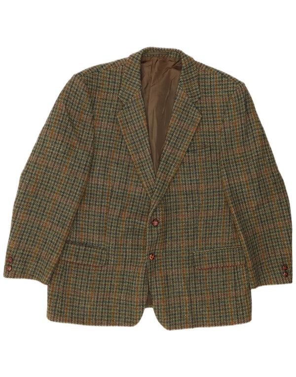 HARRIS TWEED Veste blazer à 2 boutons pour homme UK 40 Grand pied-de-poule kaki