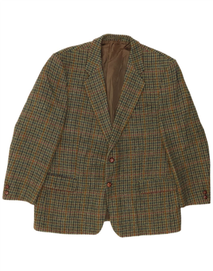 HARRIS TWEED Veste blazer à 2 boutons pour homme UK 40 Grand pied-de-poule kaki