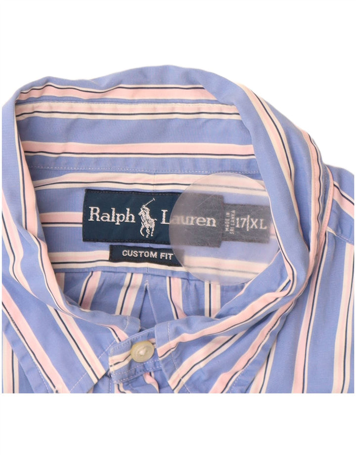 RALPH LAUREN Chemise ajustée sur mesure pour homme Taille 17 XL Coton rayé bleu