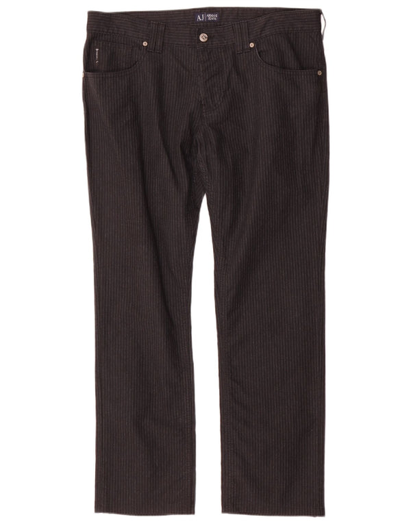 Armani Pantalon décontracté droit pour homme W33 L30 Gris en coton à fines rayures
