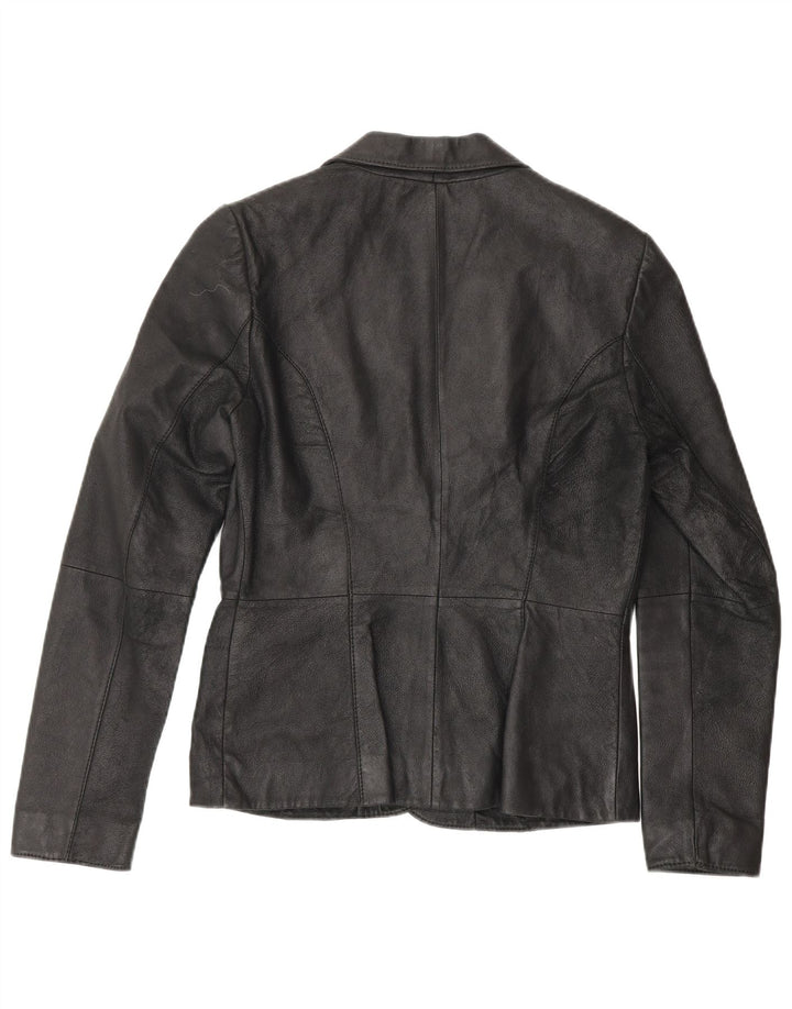 Zara Veste blazer en cuir à 2 boutons pour femme UK 10 Petit cuir noir