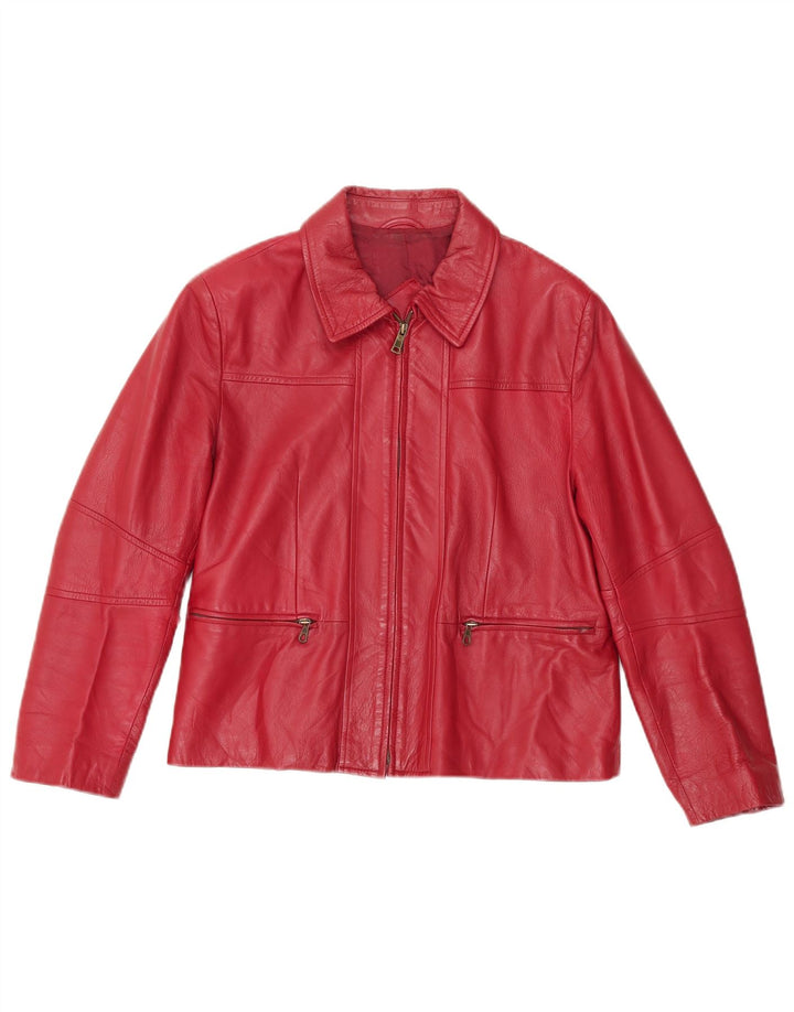 veste en cuir femme vintage IT 46 Grand Rouge