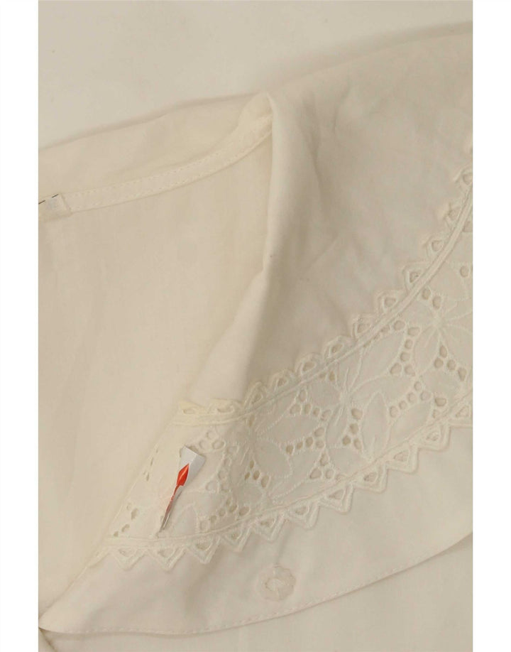 Chemisier chemise femme vintage EU 36 petit polyester floral blanc