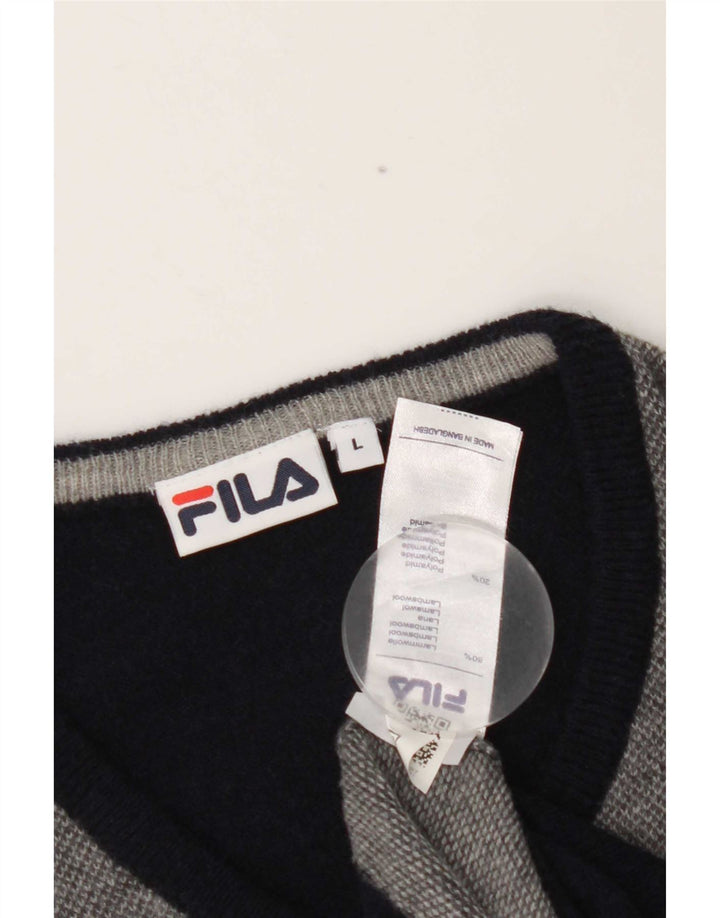 Fila Pull col V pour homme en laine d'agneau Bleu marine Large