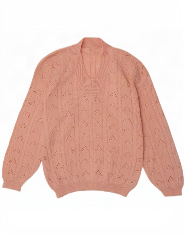 vintage Femme V-Col Jumper Pull UK 14 Grand Rose