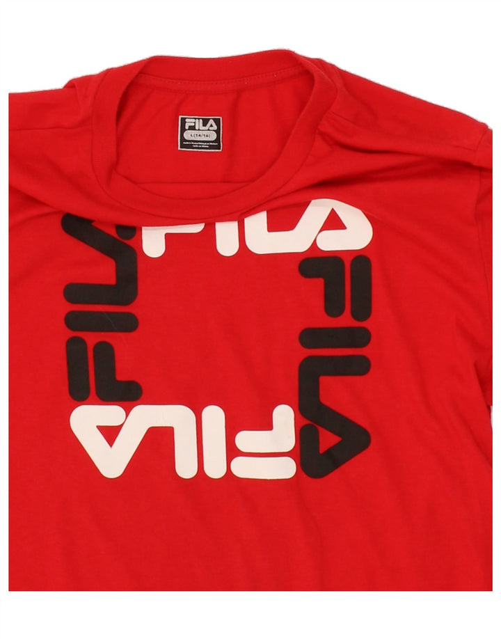 FILA Boys Graphic T-Shirt Top 14-15 Years Large Red Vintage Fila and Second-Hand Fila from Messina Hembry 