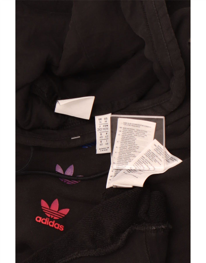 ADIDAS Pull à capuche graphique coupe ample pour femme UK 14 Grand coton noir