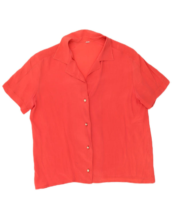 vintage Femme Chemise à manches courtes Blouse UK 10 Petite Soie Orange