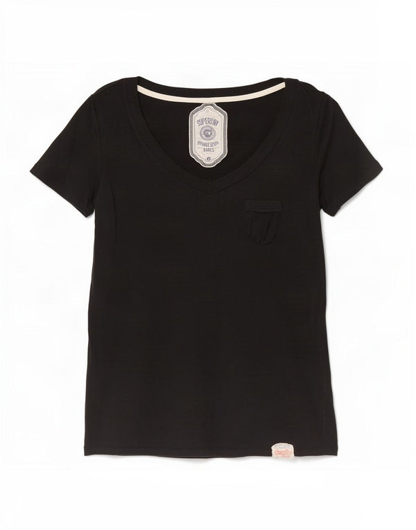 Superdry T-Shirt Femme Top UK 10 Small Noir Coton