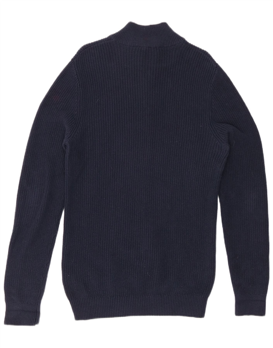 CREW CLOTHING Pull à col zippé pour femme UK 14 Bleu marine moyen Coton