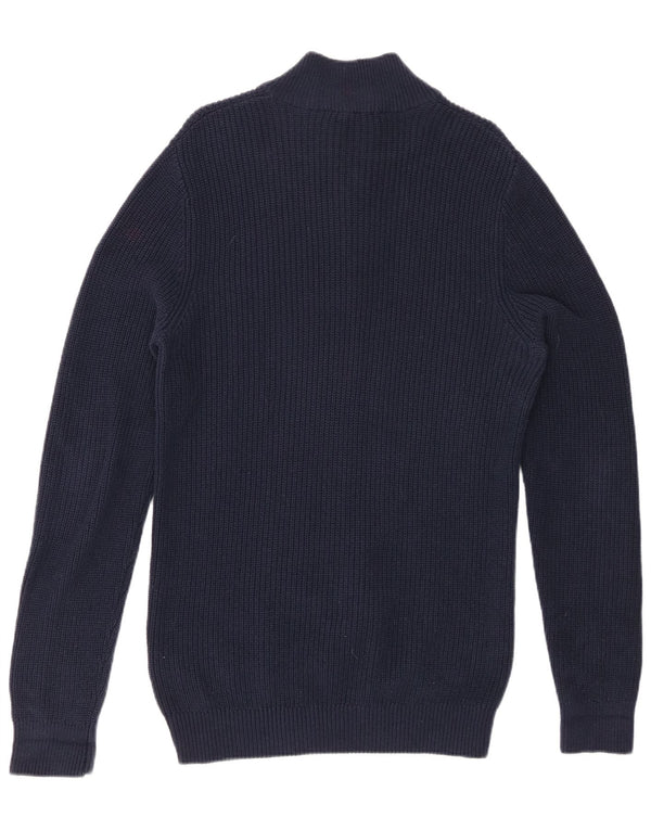 CREW CLOTHING Pull à col zippé pour femme UK 14 Bleu marine moyen Coton