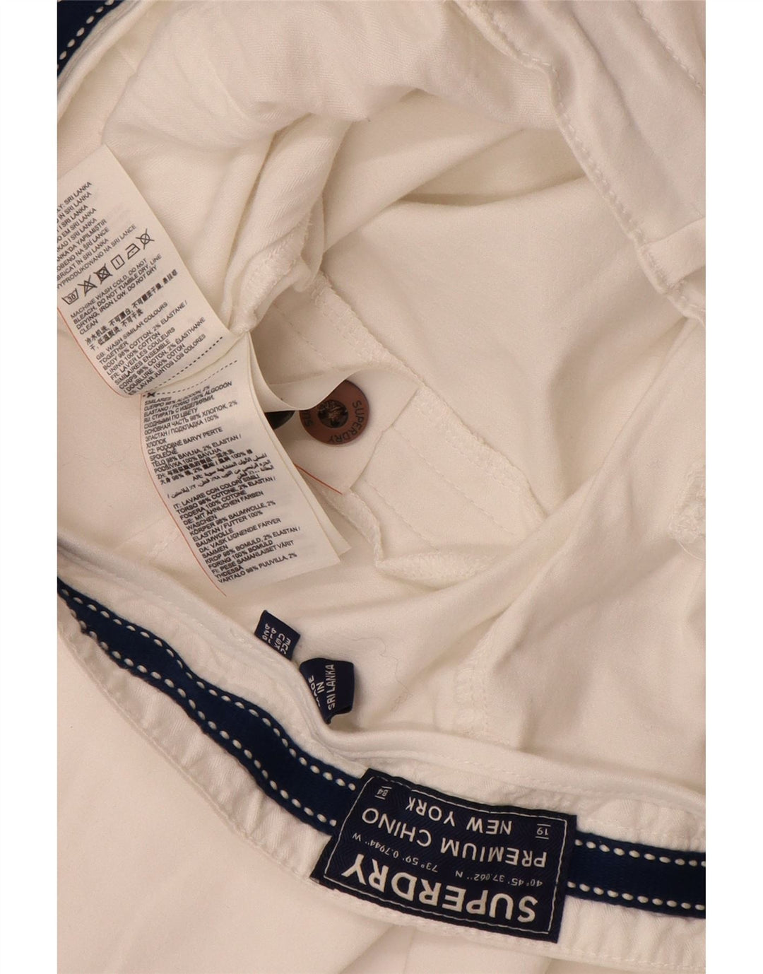 SUPERDRY Pantalon Chino Slim Femme UK 16 Large W34 L29 Coton Blanc