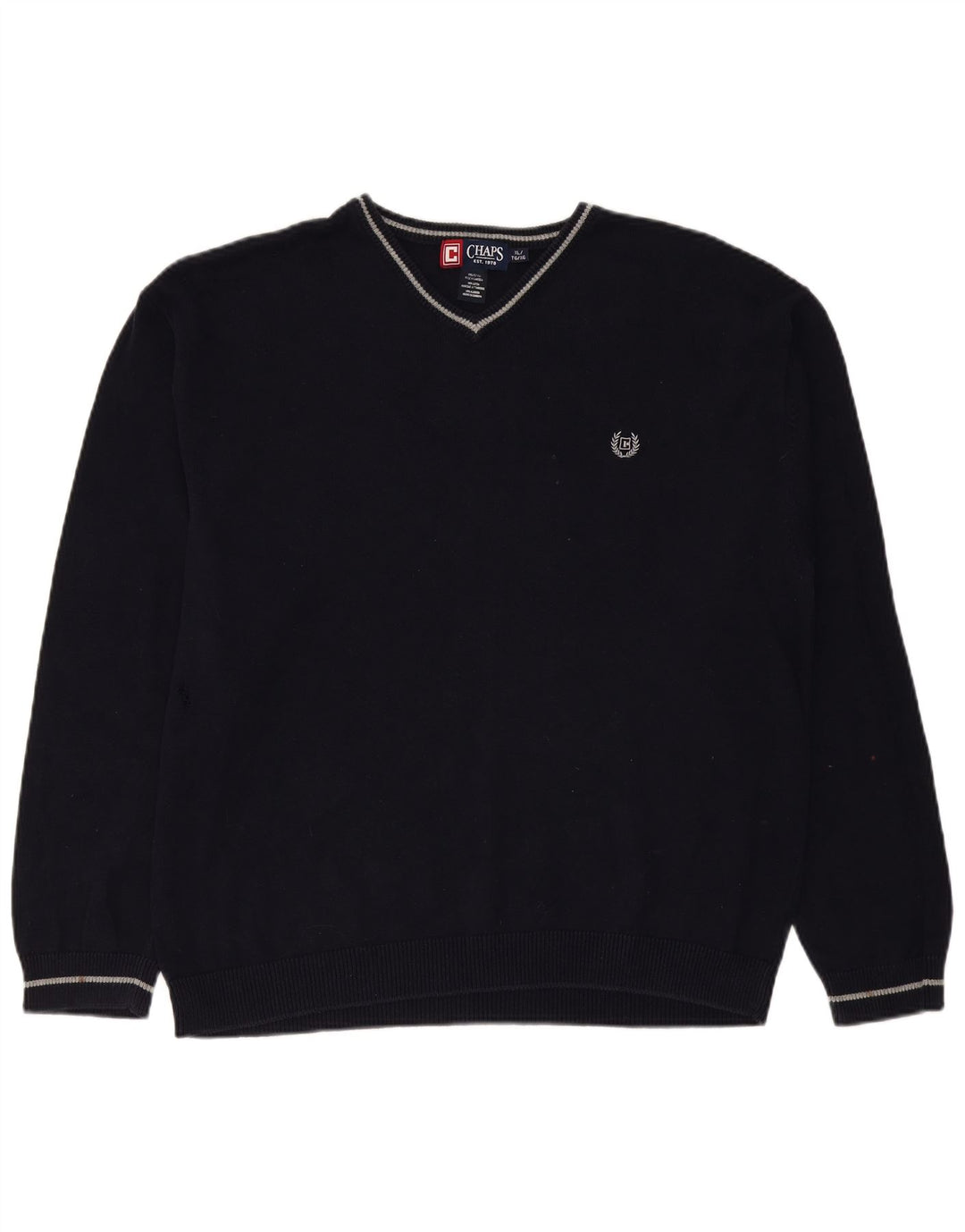 CHAPS Pull Col V Homme XL Bleu Marine Coton