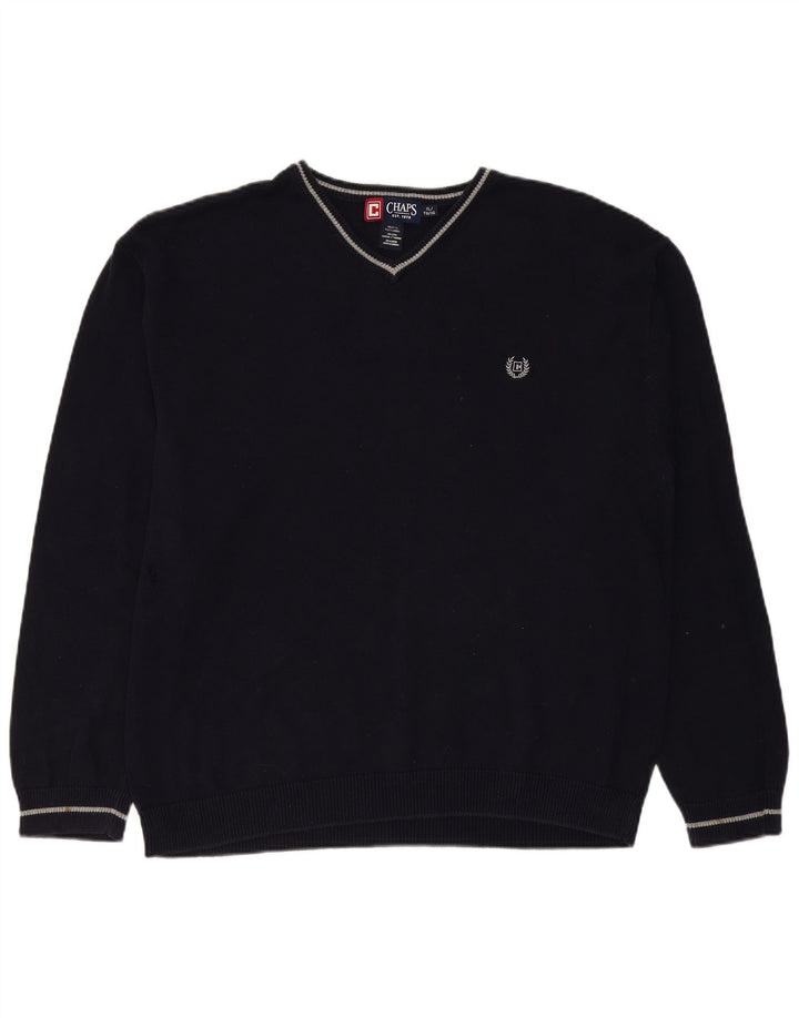 CHAPS Pull Col V Homme XL Bleu Marine Coton