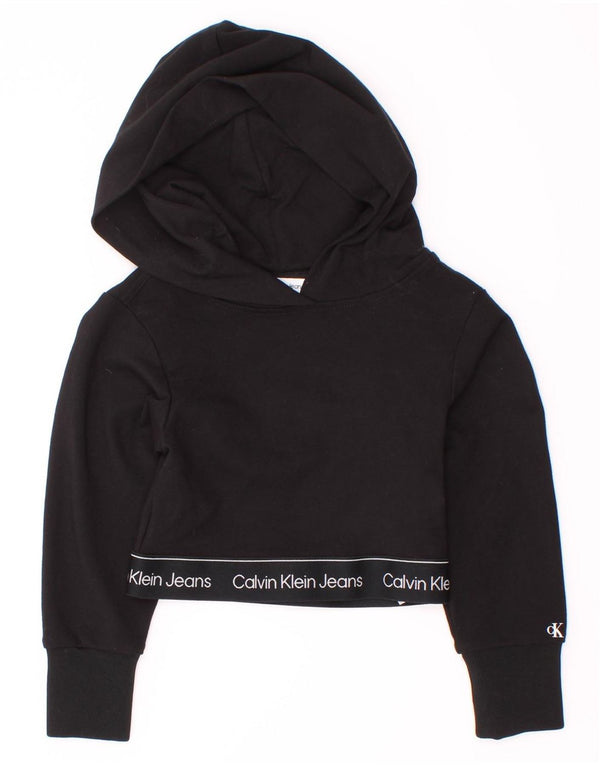 Calvin Klein Pull à capuche court graphique pour fille 3-4 ans Noir Viscose