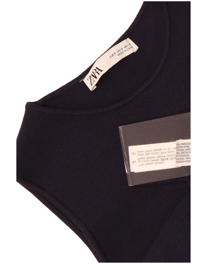 Zara Tunique surdimensionnée sans manches pour femme UK 10 Small Bleu marine Viscose