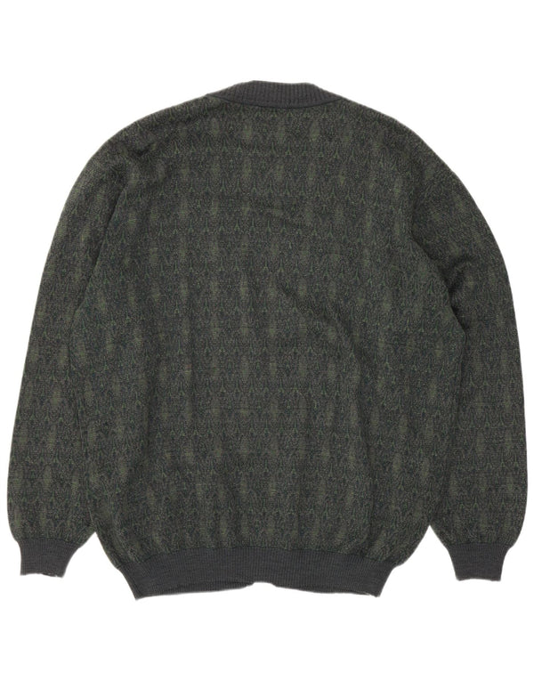 vintage Mens Cardigan Sweater Grande laine géométrique verte