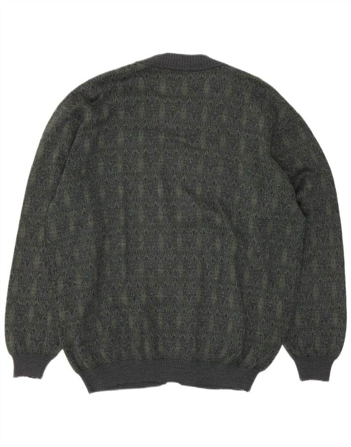 vintage Mens Cardigan Sweater Grande laine géométrique verte