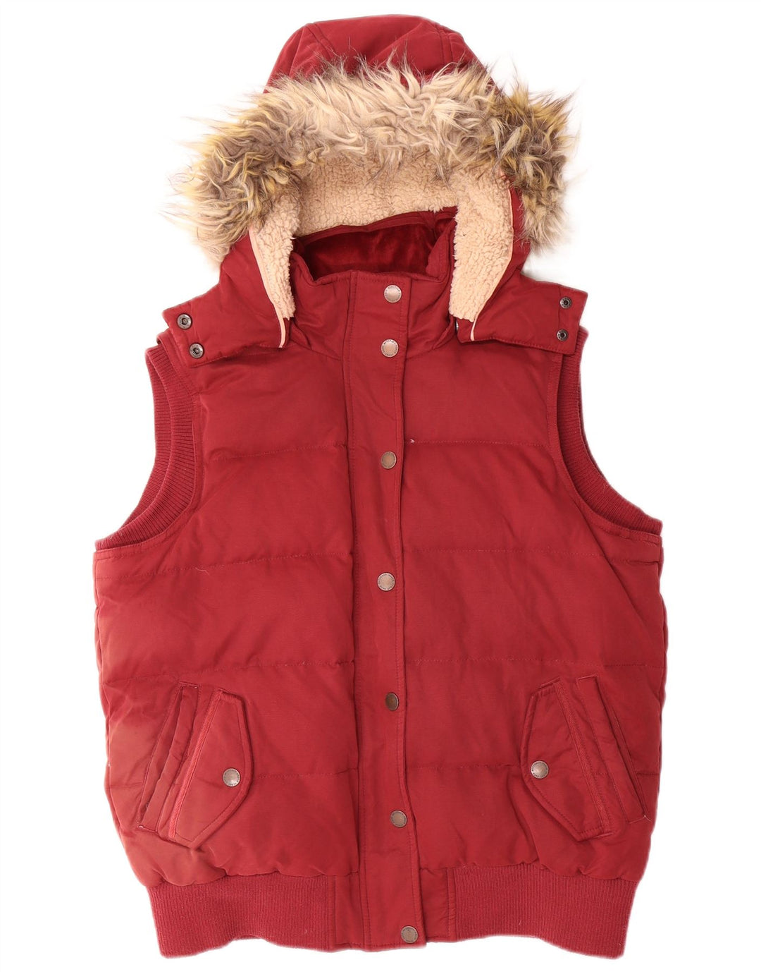 Fat Face Gilet rembourré à capuche pour femme UK 44 Large Rouge Polyester