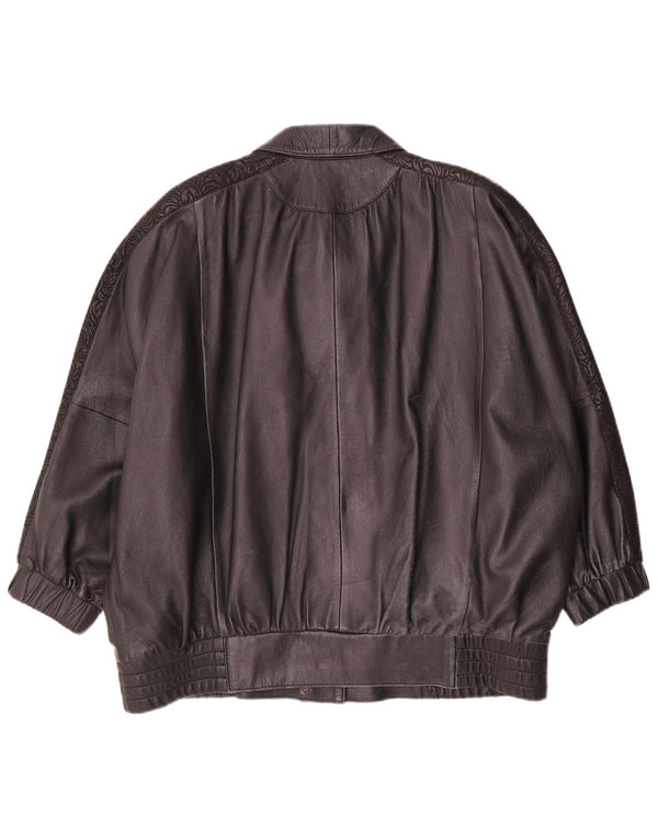 veste en cuir surdimensionnée femme vintage IT 42 Moyen Noir Géométrique