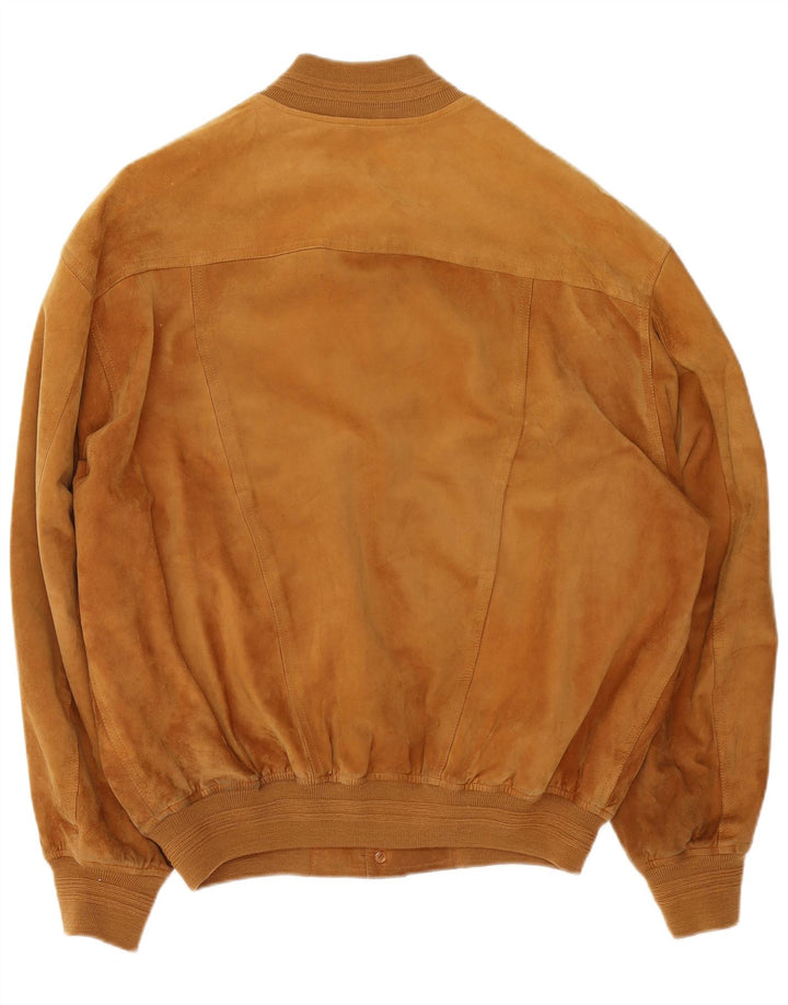 vintage Mens Suede Bomber Jacket IT 54 2XL Cuir Marron