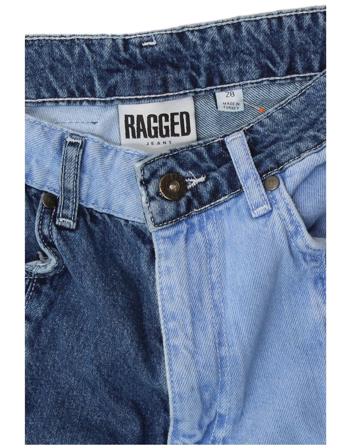 VINTAGE jean droit femme W28 L28 bleu Patchwork coton rétro