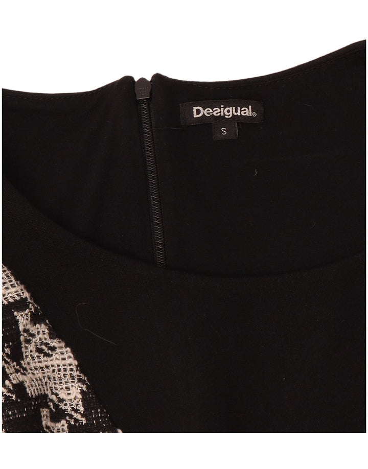 Desigual Robe fourreau à manches 3/4 pour femme UK 10 Petit patchwork noir