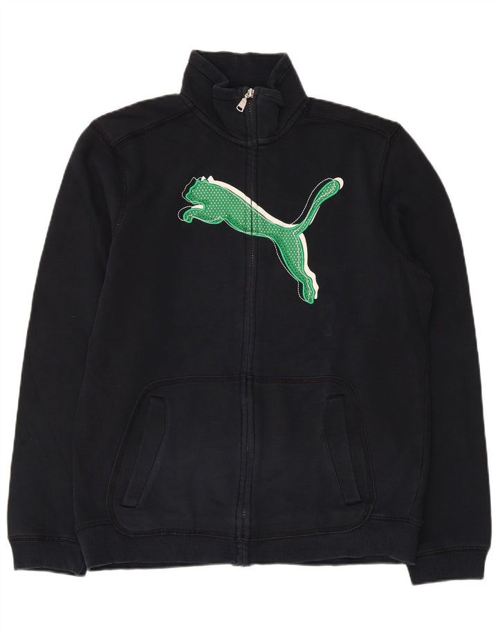 PUMA Boys Graphic Tracksuit Top Jacket 13-14 Years Black Cotton