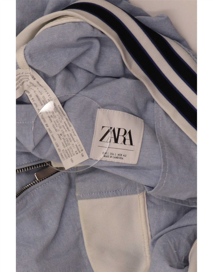 Zara Mens Bomber Jacket UK 40 Large Bleu Coton