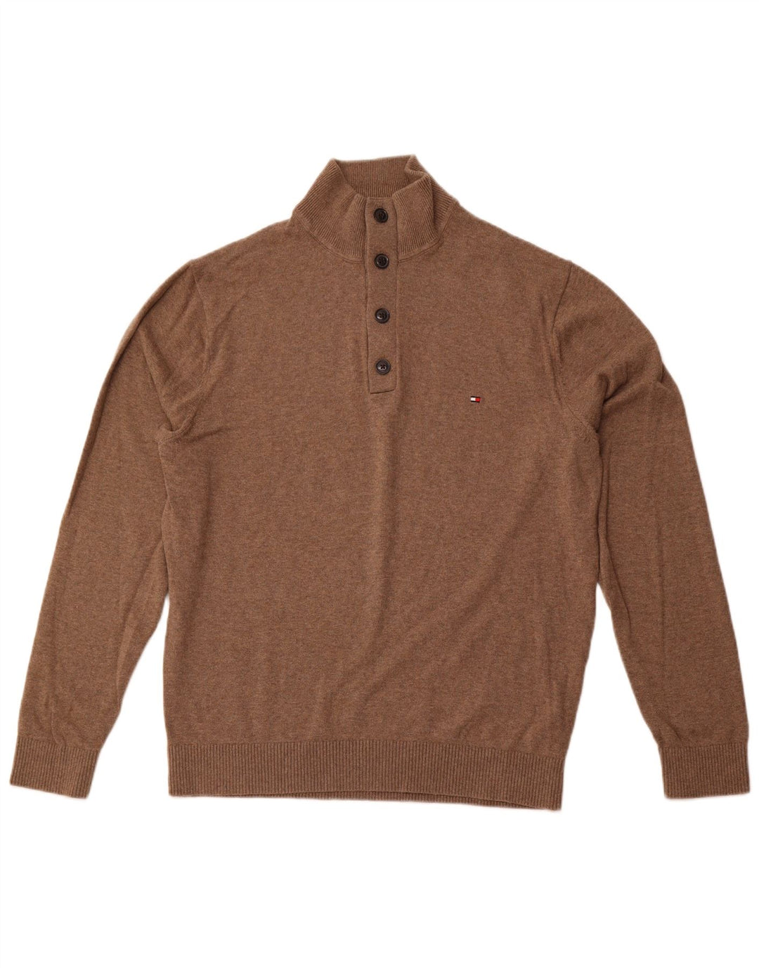 TOMMY HILFIGER Pull à col boutonné pour homme 2XL Marron Coton