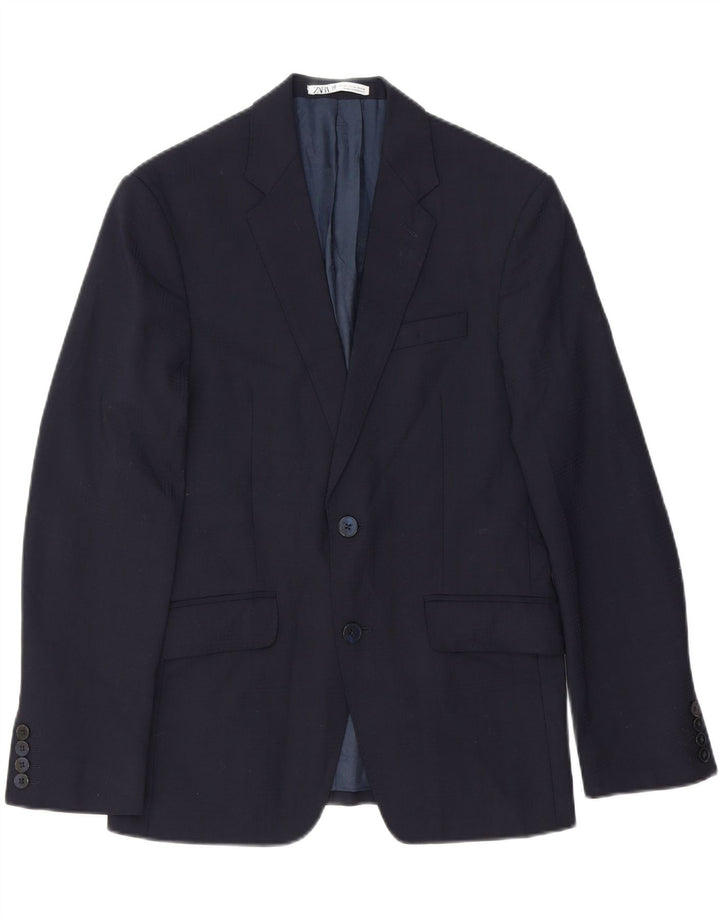 ZARA Mens 2 Button Blazer Jacket EU 46 Small Navy Blue Vintage Zara and Second-Hand Zara from Messina Hembry 