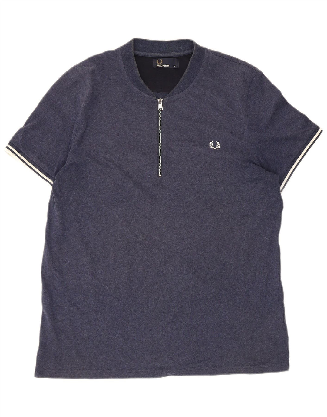 Fred Perry T-Shirt Col Zippé Homme Bleu Marine Rayé Moyen