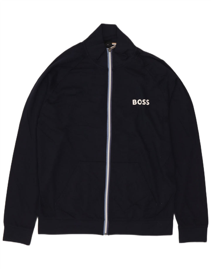Hugo Boss Veste de survêtement graphique en coton bleu marine moyen