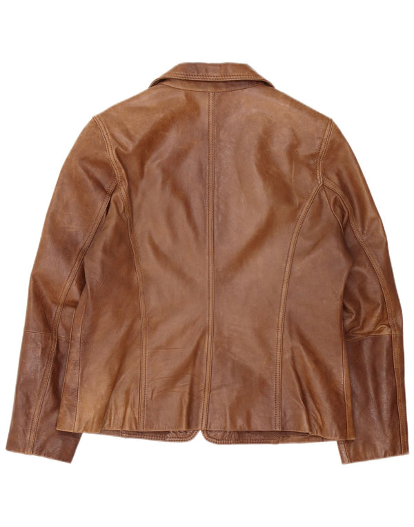 C & A Veste blazer en cuir à 2 boutons pour femme IT 44 Marron moyen