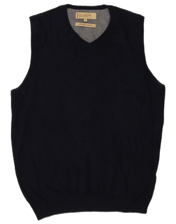 vintage Mens Vest Tank Top Petit Coton Bleu Marine