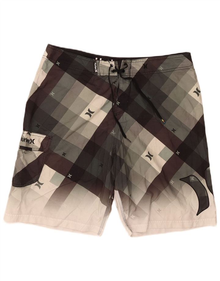 HURLEY Mens Graphic Swimming Shorts XL Grey Check