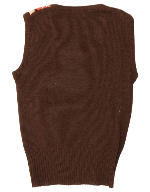 vintage Womens Vest Tank Top UK 10 Petit Marron Argyle/Diamant