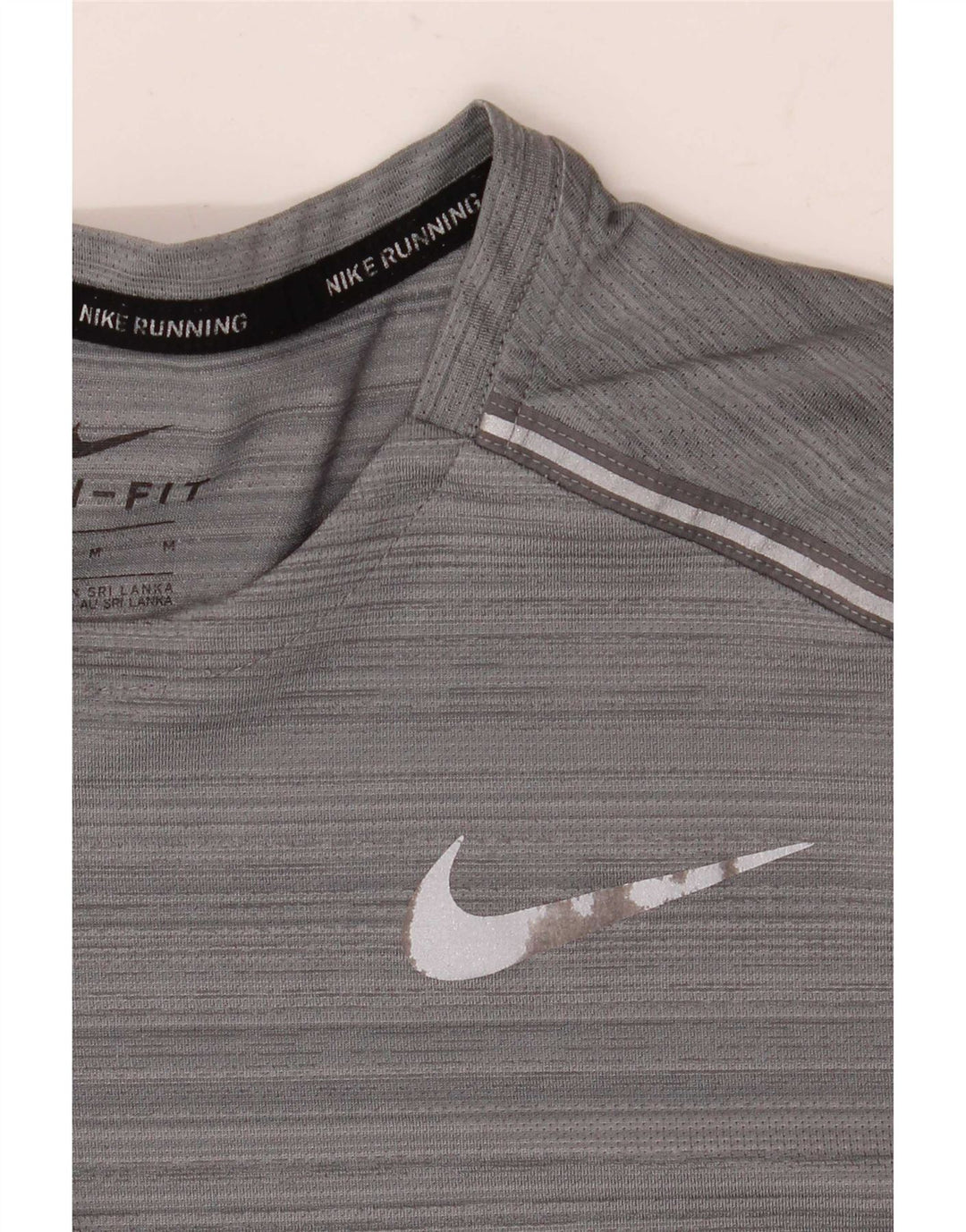 Nike Homme Dri Fit T-Shirt Haut Gris Moyen Rayé Polyester