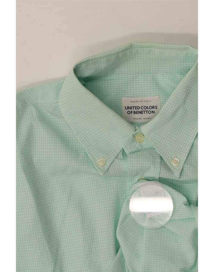 BENETTON Chemise Homme Medium Turquoise Vichy Coton
